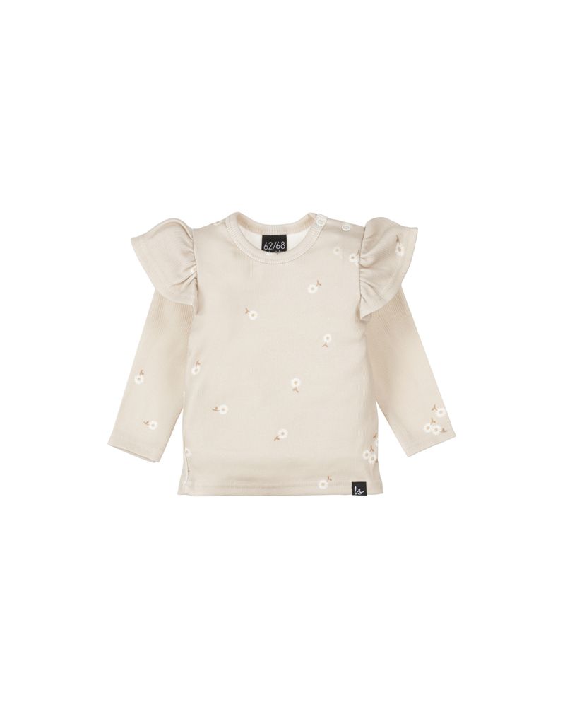 Ruffle longsleeve daisy stem beige rib