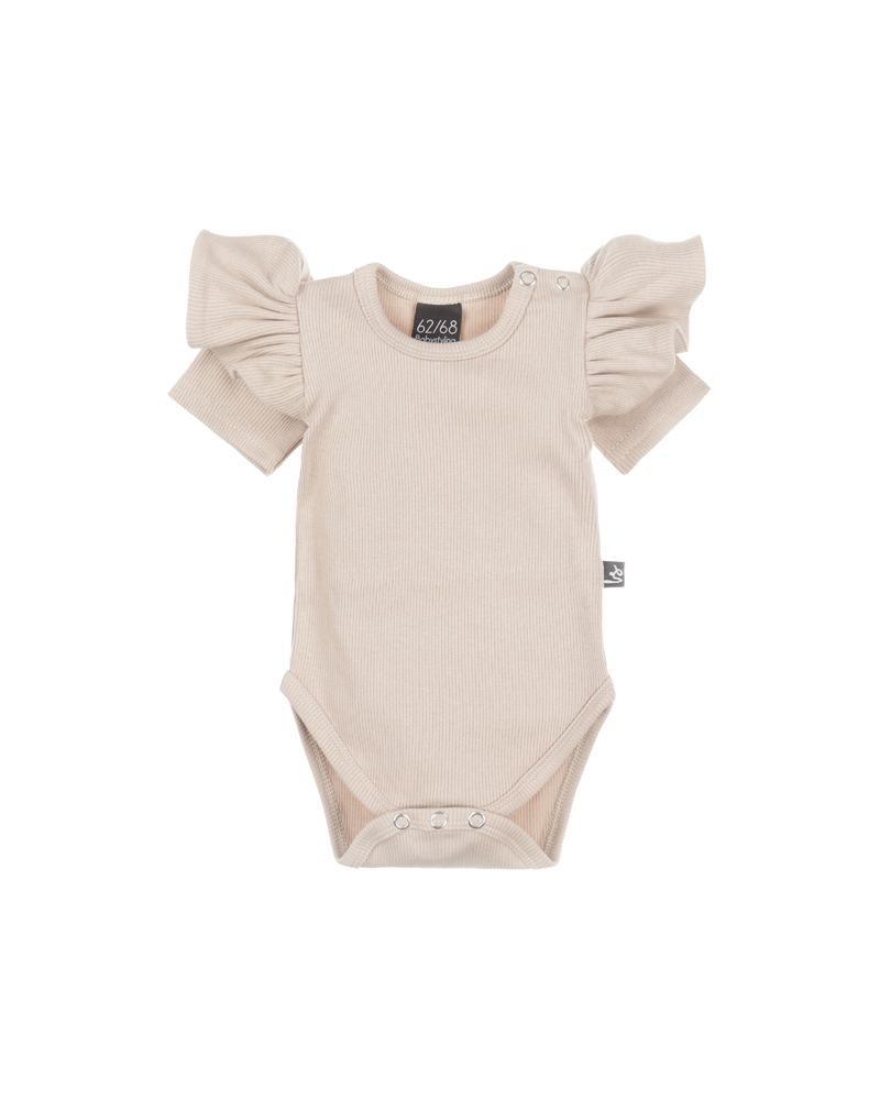 Ruffle romper rib sand (korte mouw)