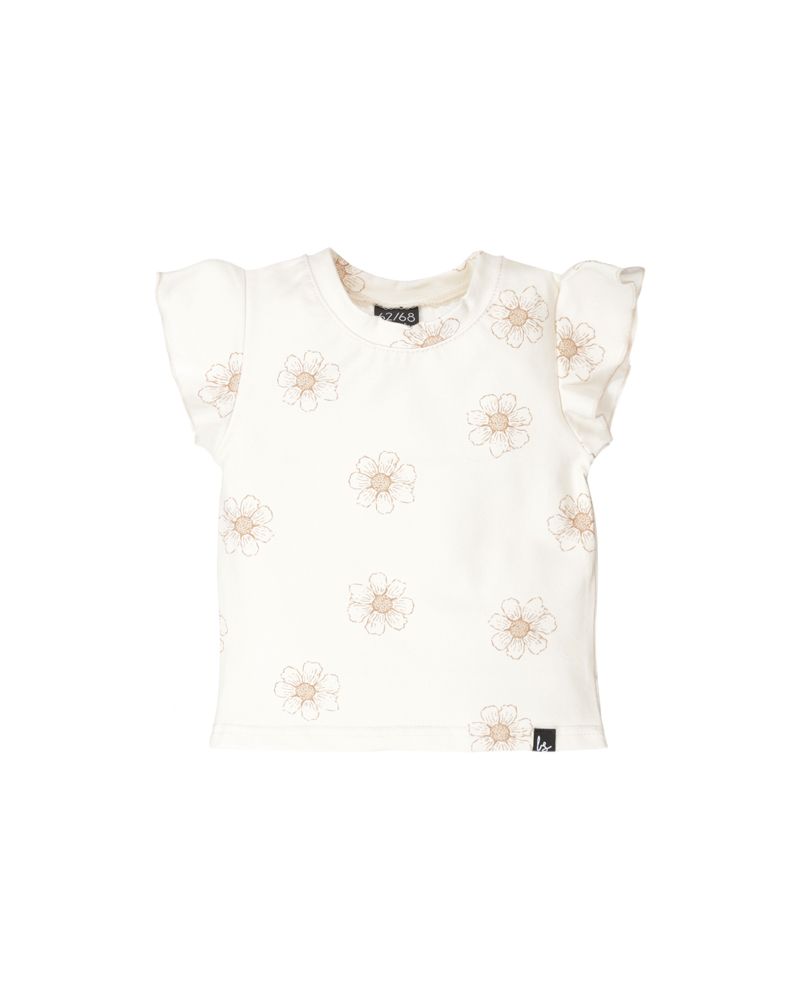 Ruffle sleeves t-shirt daisies creme