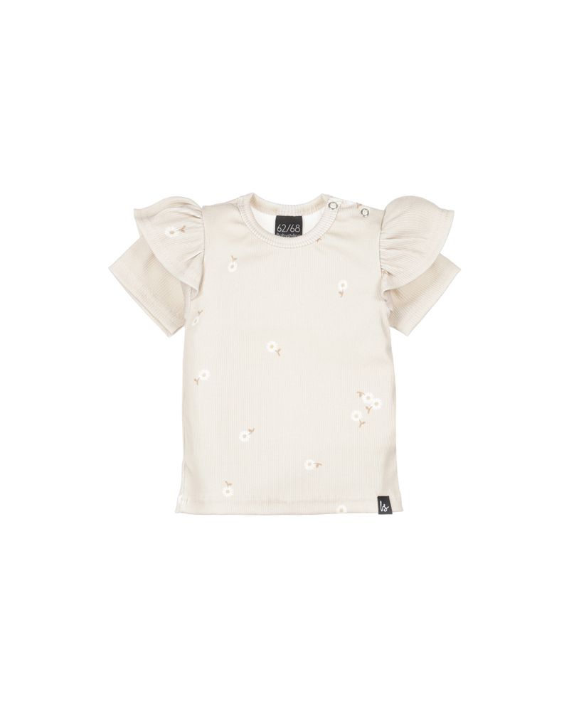 Ruffle t-shirt daisy stem beige rib