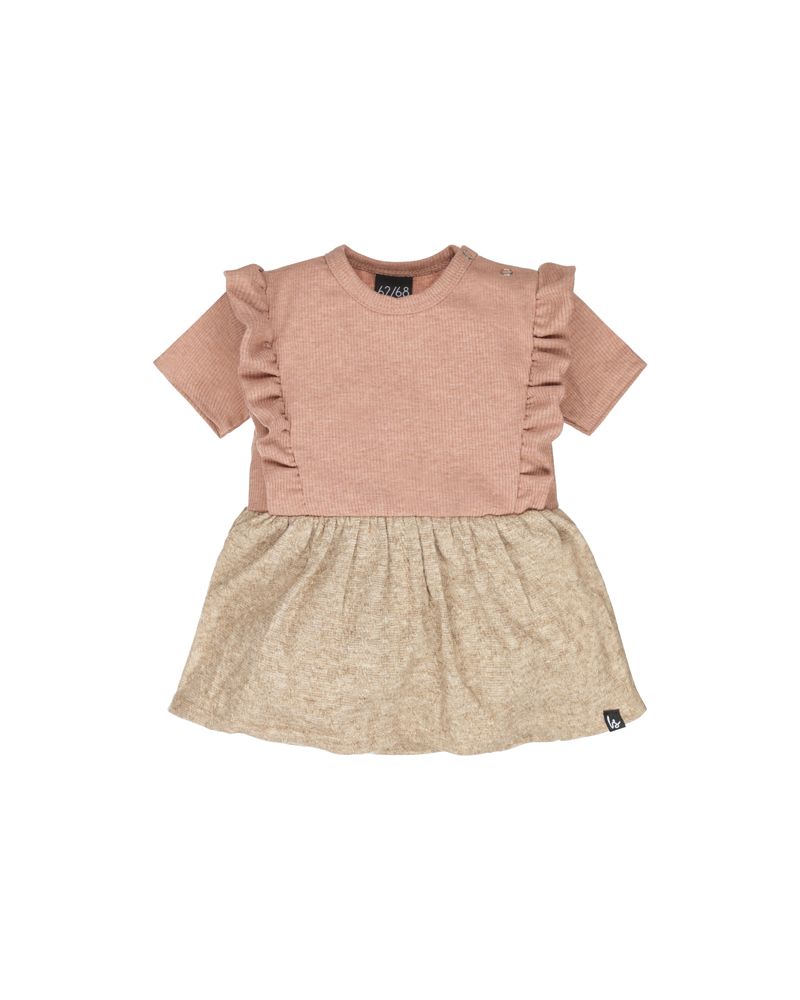 Vertical ruffle romper jurkje rib salmon rose
