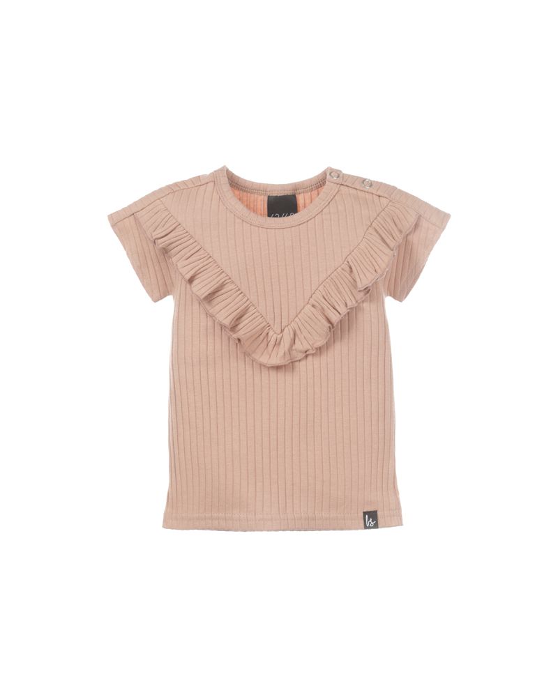 V-shape ruffle t-shirt groovy rib (camel)